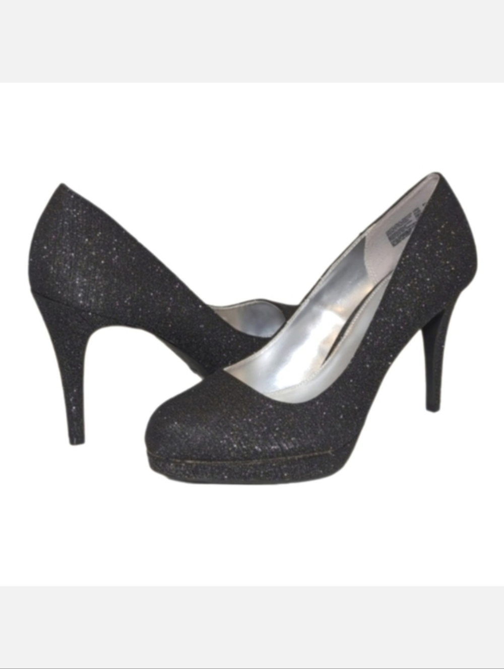 FIONI NIGHT Formal Glitter High Heels Almond Toe Dark Gray Silver Metallic 8.5